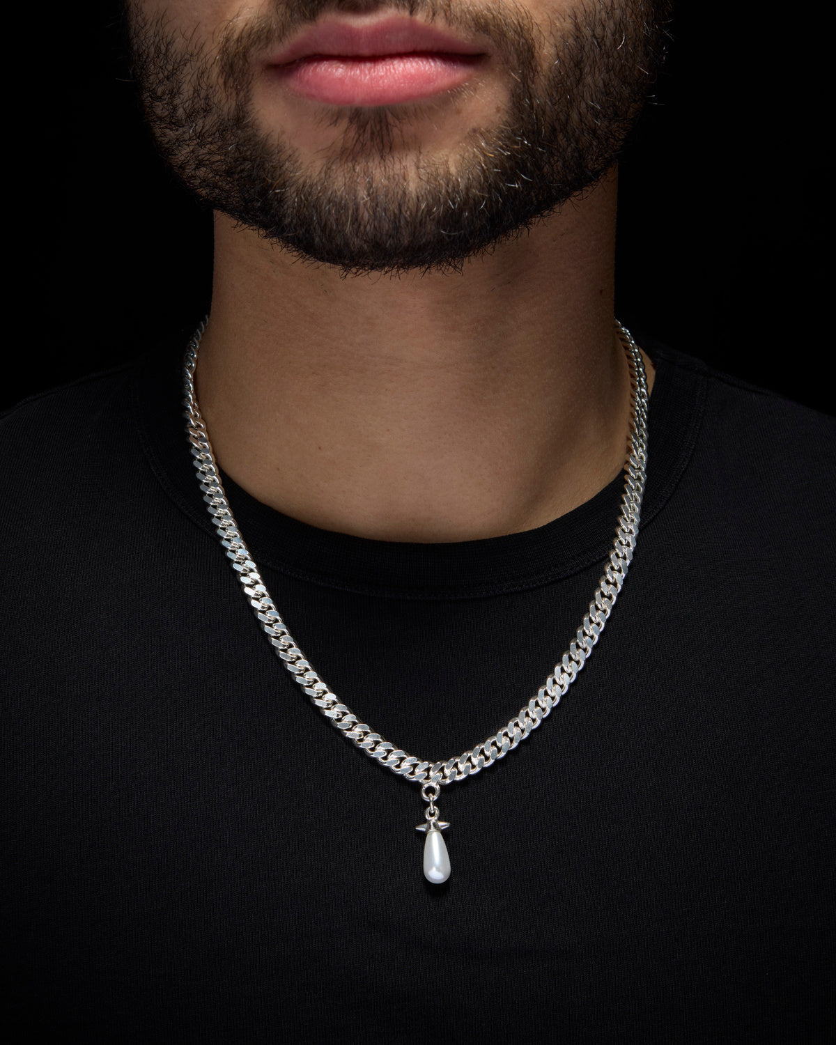 Chunky Chain Drop Pearl Long Necklace
