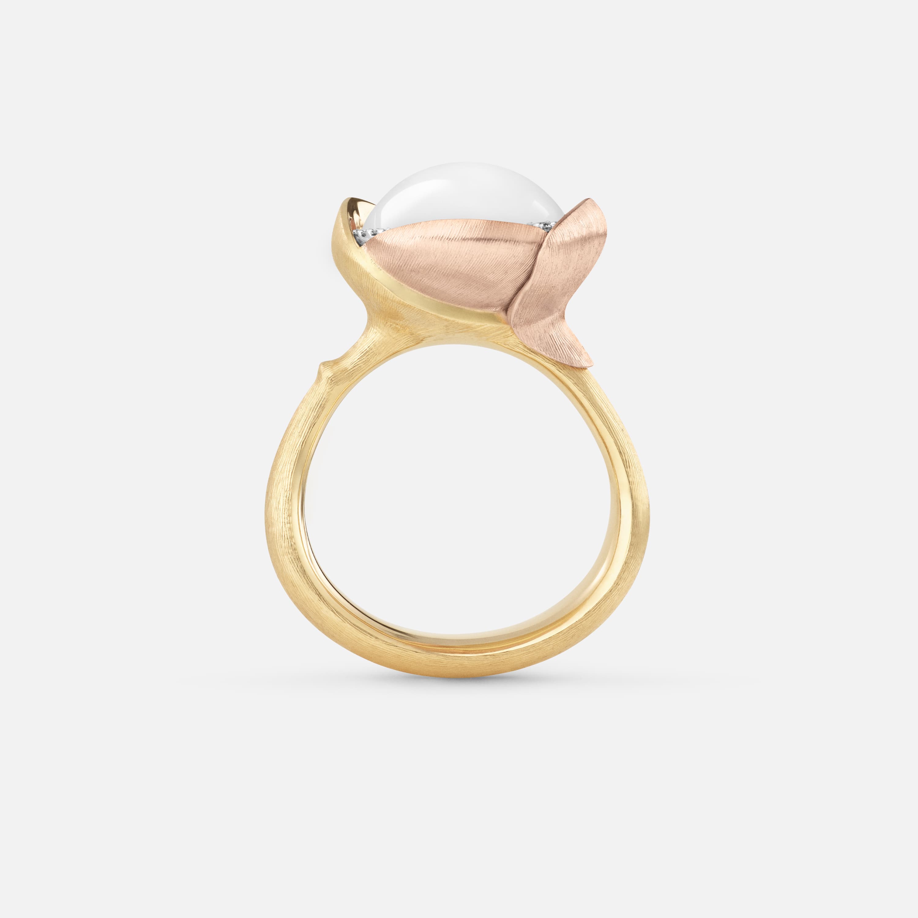 Lotus Ring 3 White Moonstone