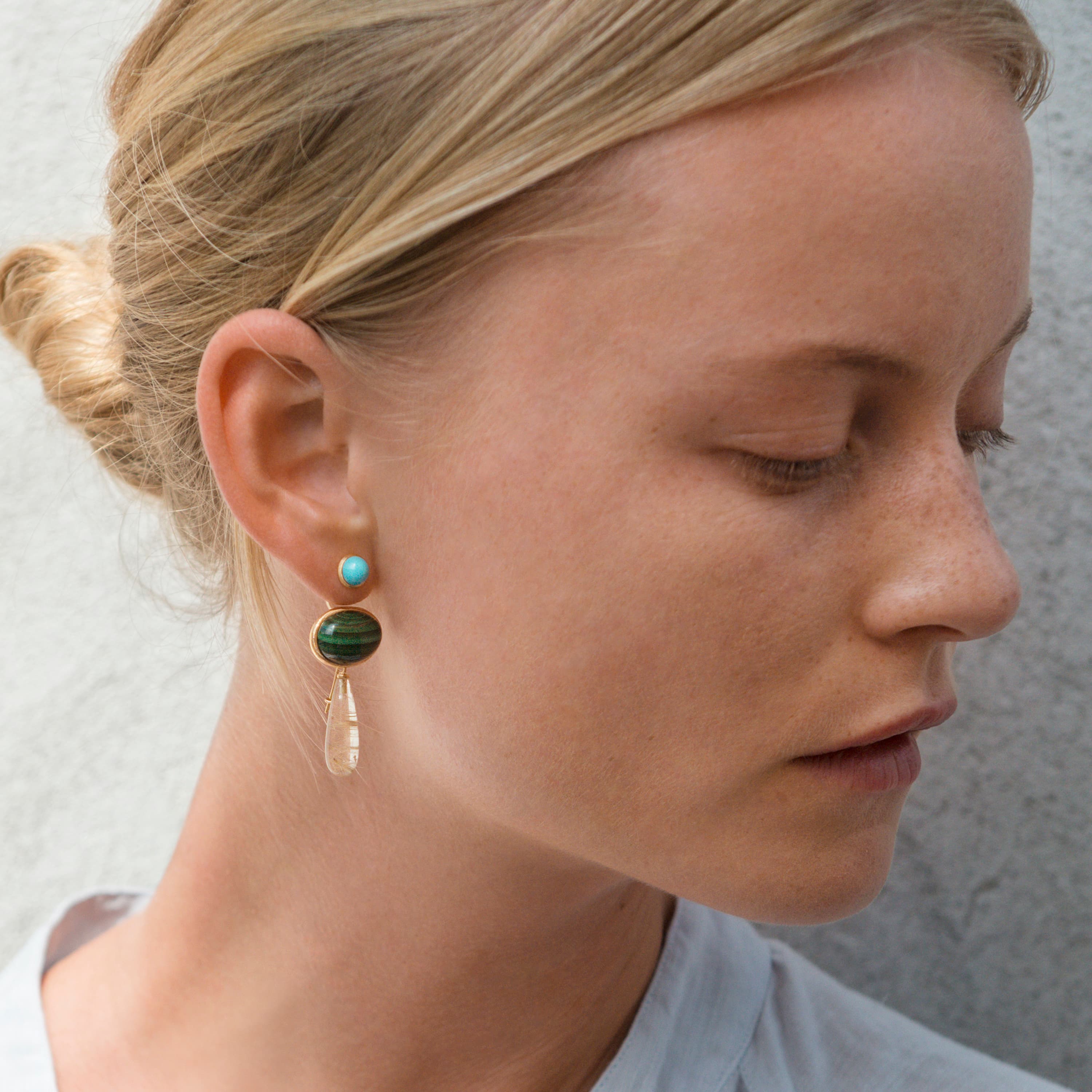 Lotus Stud Earrings Turquoise