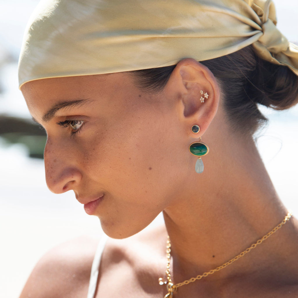 Lotus Stud Earrings London Blue Topaz