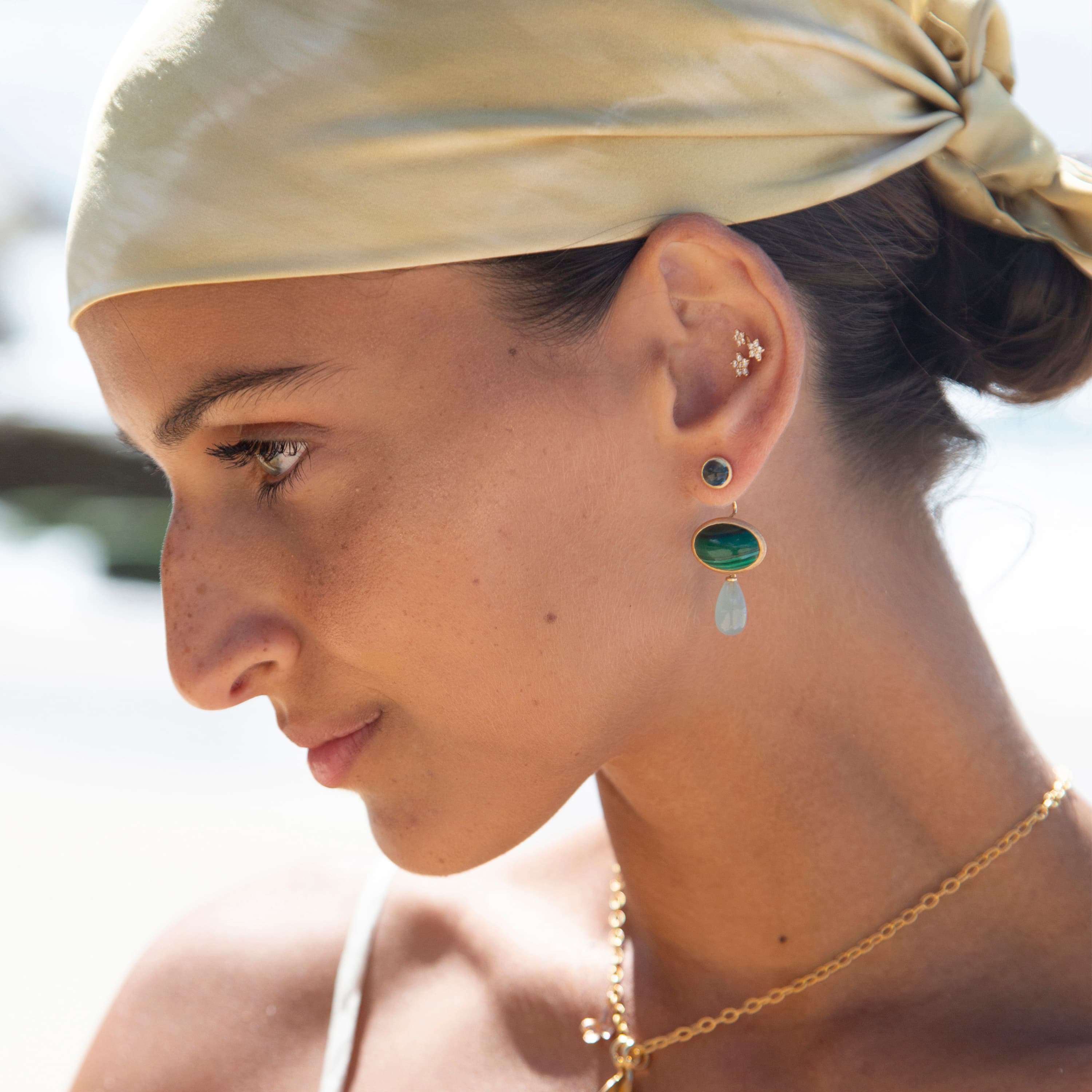 Lotus Stud Earrings London Blue Topaz