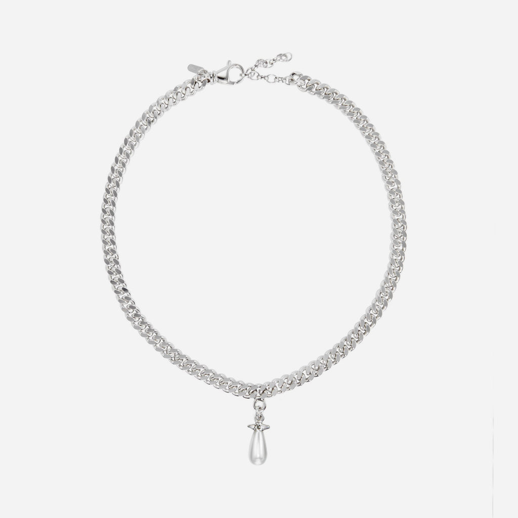 Chunky Chain Drop Pearl Long Necklace