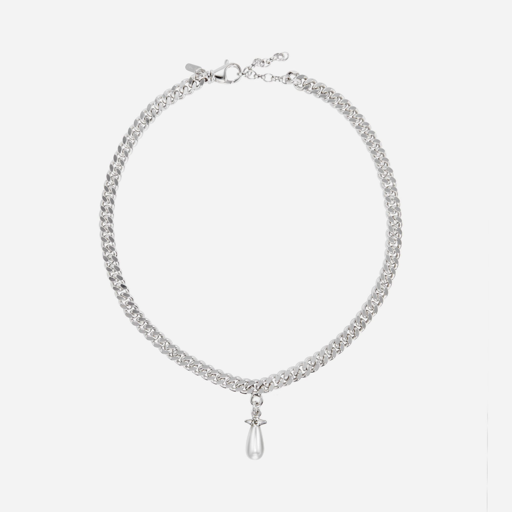 Chunky Chain Drop Pearl Long Necklace